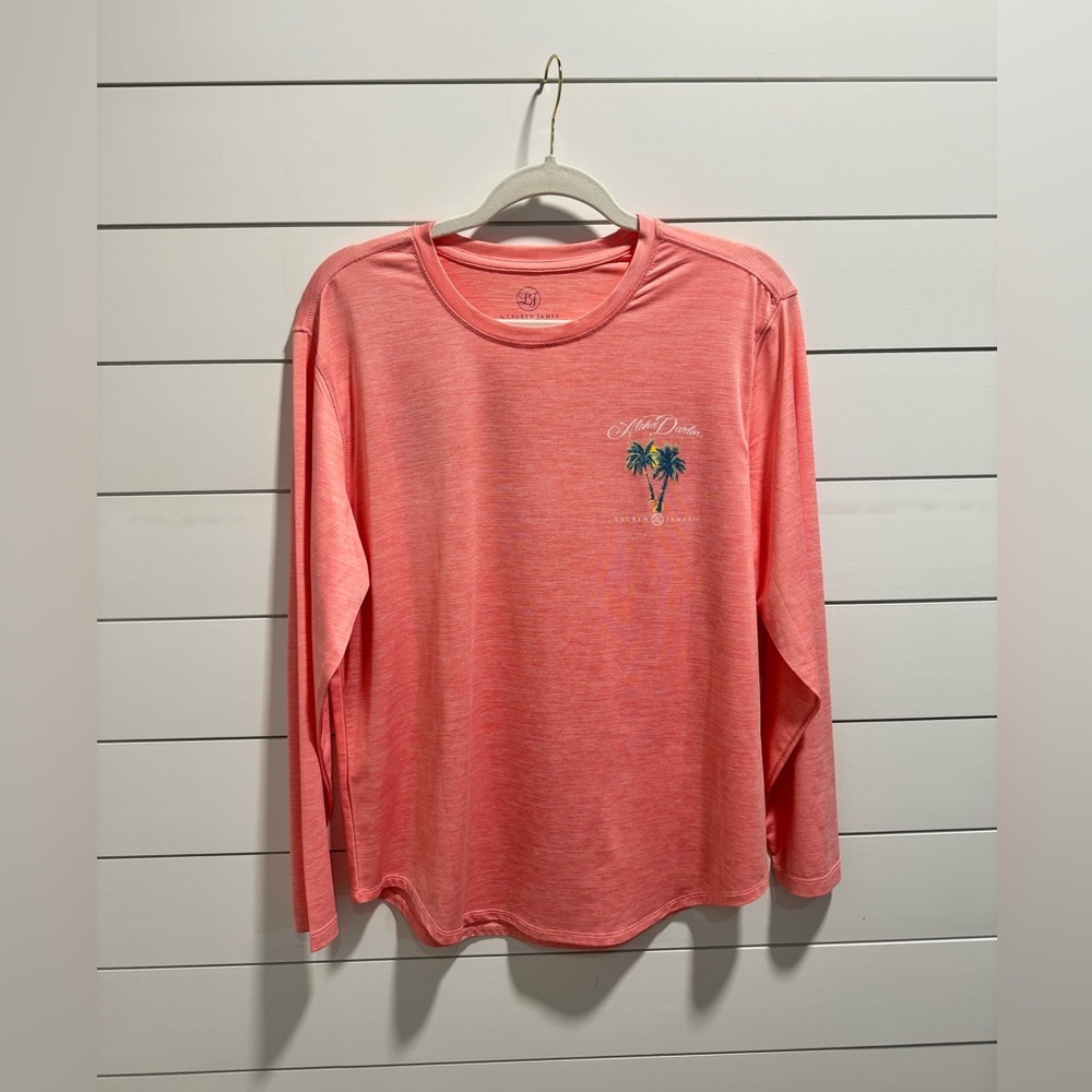 Coral Long Sleeve Shirt with Palm Tree Design🌴